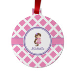 Diamond Print w/Princess Metal Ball Ornament - Double Sided w/ Name or Text