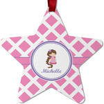 Diamond Print w/Princess Metal Star Ornament - Double Sided w/ Name or Text