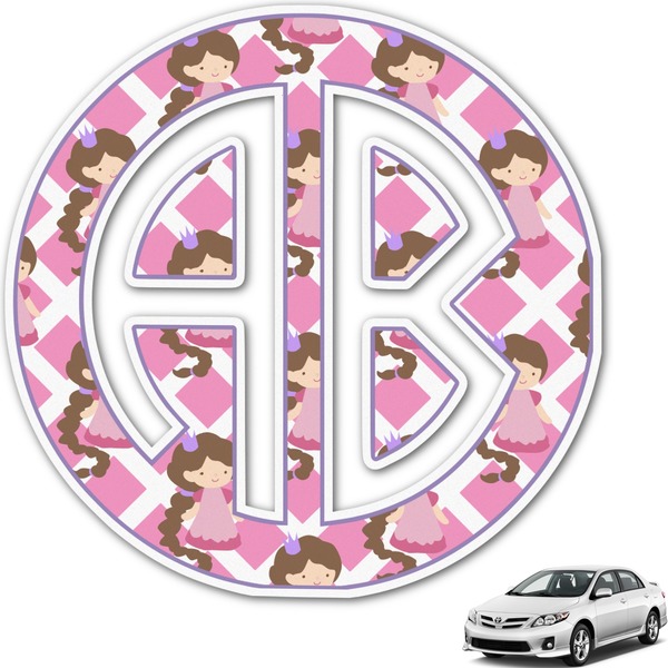 Custom Diamond Print w/Princess Monogram Car Decal (Personalized)