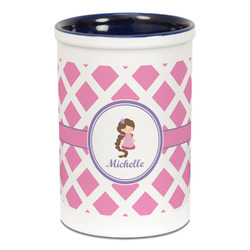 Diamond Print w/Princess Ceramic Pencil Holders - Blue