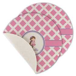 Diamond Print w/Princess Round Linen Placemat - Single Sided - Set of 4 (Personalized)