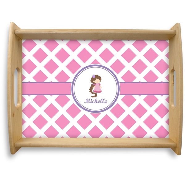 Custom Diamond Print w/Princess Natural Wooden Tray - Large (Personalized)