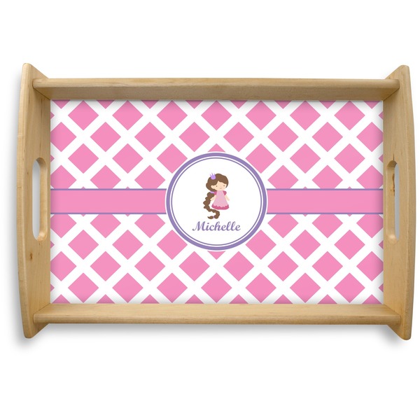 Custom Diamond Print w/Princess Natural Wooden Tray - Small (Personalized)