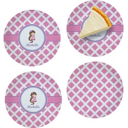 Diamond Print w/Princess Set of 4 Glass Appetizer / Dessert Plate 8" (Personalized)