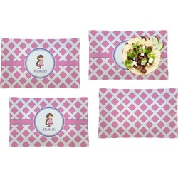 Diamond Print w/Princess Set of 4 Glass Rectangular Lunch / Dinner Plate (Personalized)