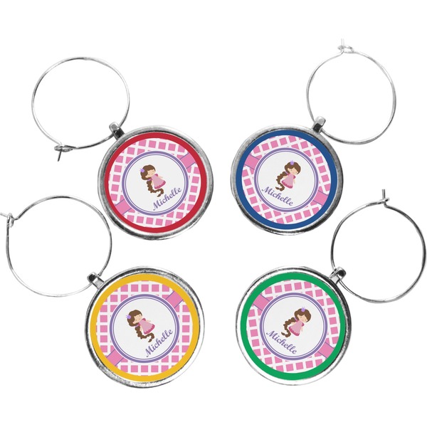 Custom Diamond Print w/Princess Wine Charms (Set of 4) (Personalized)