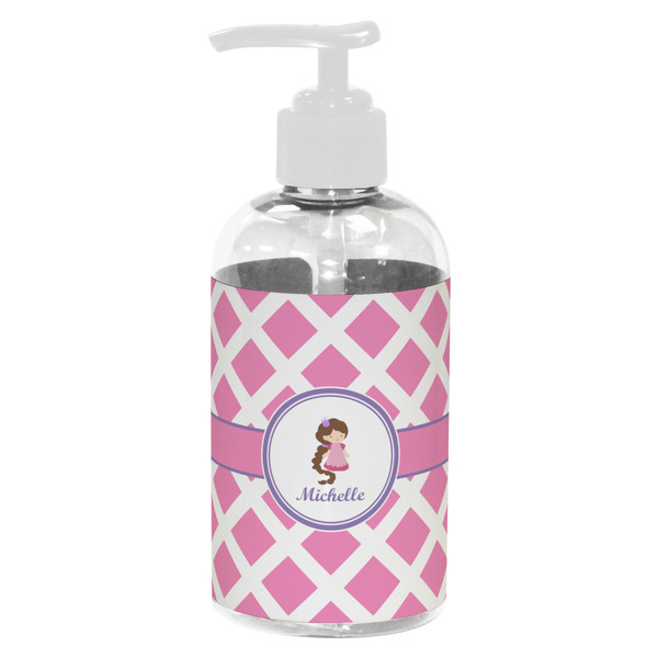 Custom Diamond Print w/Princess Plastic Soap / Lotion Dispenser (8 oz - Small - White) (Personalized)