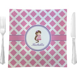 Diamond Print w/Princess Glass Square Lunch / Dinner Plate 9.5" (Personalized)