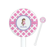 Diamond Print w/Princess 5.5" Round Plastic Stir Sticks - White - Single Sided (Personalized)