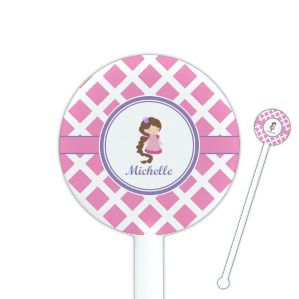 Custom Diamond Print w/Princess 5.5" Round Plastic Stir Sticks - White - Single Sided (Personalized)