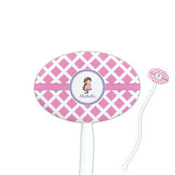 Diamond Print w/Princess 7" Oval Plastic Stir Sticks - White - Double Sided (Personalized)