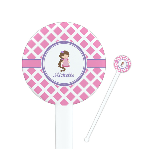 Custom Diamond Print w/Princess 7" Round Plastic Stir Sticks - White - Single Sided (Personalized)