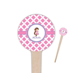 Diamond Print w/Princess 4" Round Wooden Food Picks - Single Sided (Personalized)