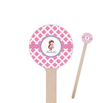 Diamond Print w/Princess 7.5" Round Wooden Stir Sticks - Single Sided (Personalized)