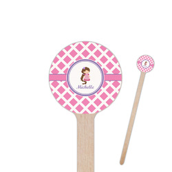 Diamond Print w/Princess 7.5" Round Wooden Stir Sticks - Double Sided (Personalized)