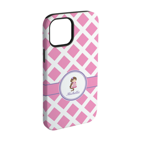 Custom Diamond Print w/Princess iPhone Case - Rubber Lined - iPhone 15 Pro (Personalized)