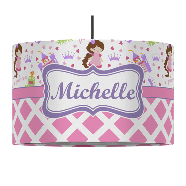 Custom Princess & Diamond Print 12" Drum Pendant Lamp - Fabric (Personalized)