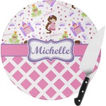 Princess & Diamond Print Round Glass Cutting Board - Small (Personalized)