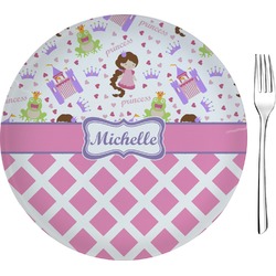 Princess & Diamond Print 8" Glass Appetizer / Dessert Plates - Single or Set (Personalized)