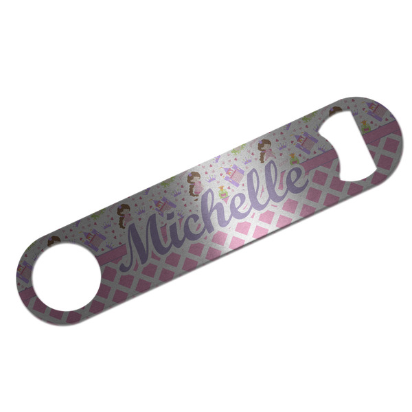 Custom Princess & Diamond Print Bar Bottle Opener - Silver w/ Name or Text