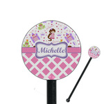 Princess & Diamond Print 5.5" Round Plastic Stir Sticks - Black - Single Sided (Personalized)