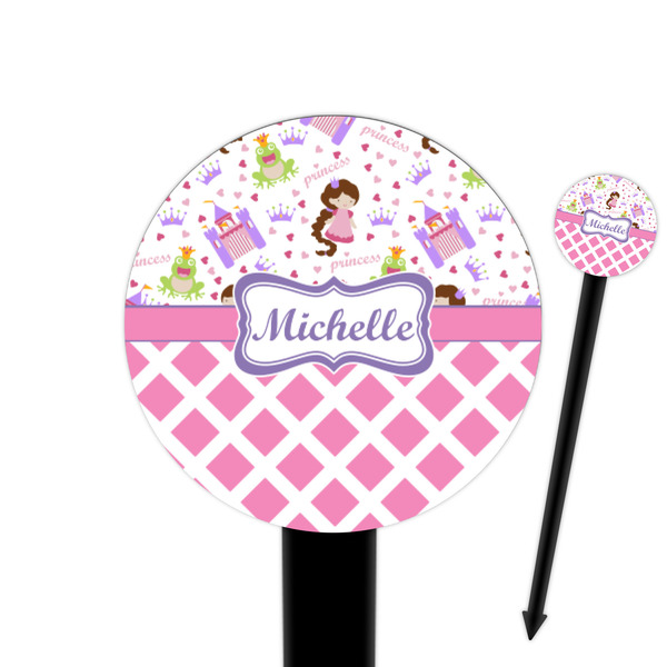 Custom Princess & Diamond Print 6" Round Plastic Food Picks - Black - Single Sided (Personalized)