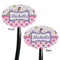 Princess & Diamond Print Black Plastic 7" Stir Stick - Double Sided - Oval - Front & Back