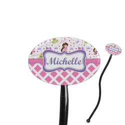 Princess & Diamond Print 7" Oval Plastic Stir Sticks - Black - Double Sided (Personalized)