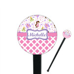 Princess & Diamond Print 7" Round Plastic Stir Sticks - Black - Single Sided (Personalized)