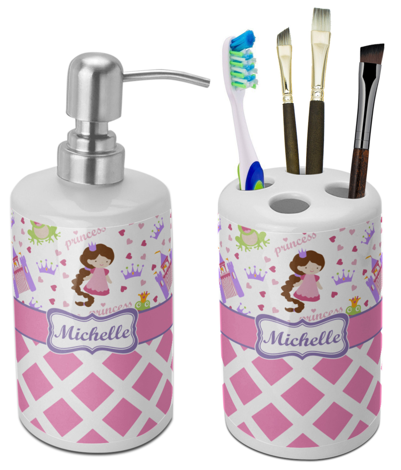 Princess Diamond Print Bathroom Accessories Set Ceramic Personalized Youcustomizeit