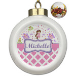 Princess & Diamond Print Ceramic Ball Ornaments - Poinsettia Garland (Personalized)