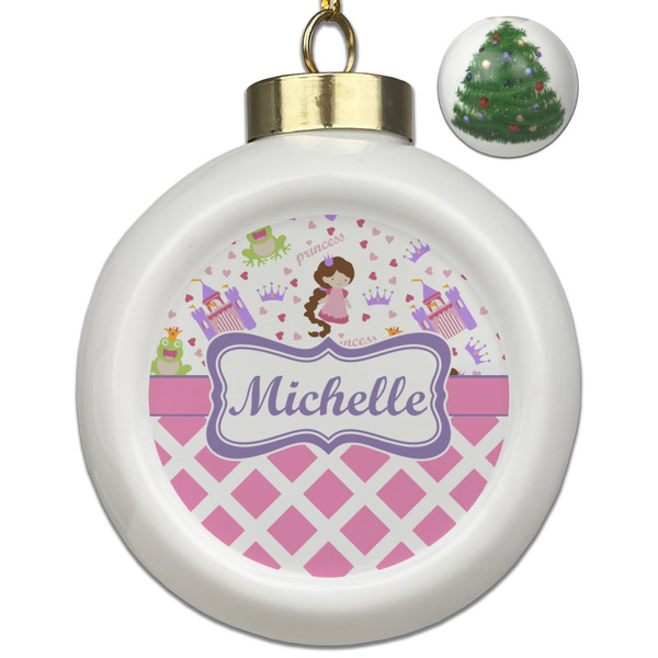 Custom Princess & Diamond Print Ceramic Ball Ornament - Christmas Tree (Personalized)