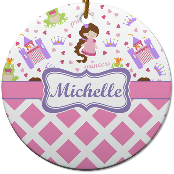 Custom Princess & Diamond Print Round Ceramic Ornament w/ Name or Text