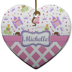 Princess & Diamond Print Heart Ceramic Ornament w/ Name or Text