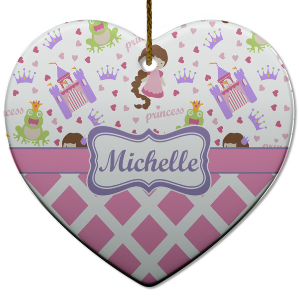 Custom Princess & Diamond Print Heart Ceramic Ornament w/ Name or Text