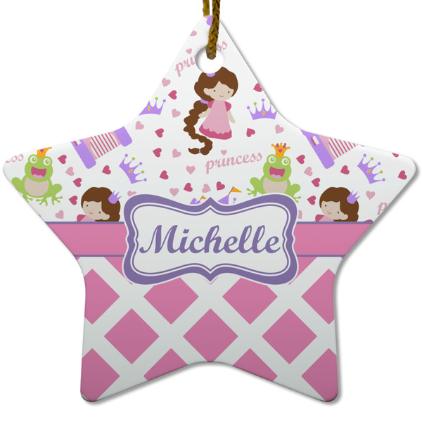 Custom Princess & Diamond Print Star Ceramic Ornament w/ Name or Text