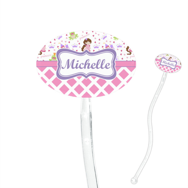 Custom Princess & Diamond Print 7" Oval Plastic Stir Sticks - Clear (Personalized)