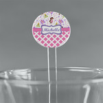 Princess & Diamond Print 7" Round Plastic Stir Sticks - Clear (Personalized)