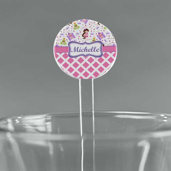 Custom Princess & Diamond Print 7" Round Plastic Stir Sticks - Clear (Personalized)