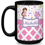 Princess & Diamond Print 15 Oz Coffee Mug - Black (Personalized)