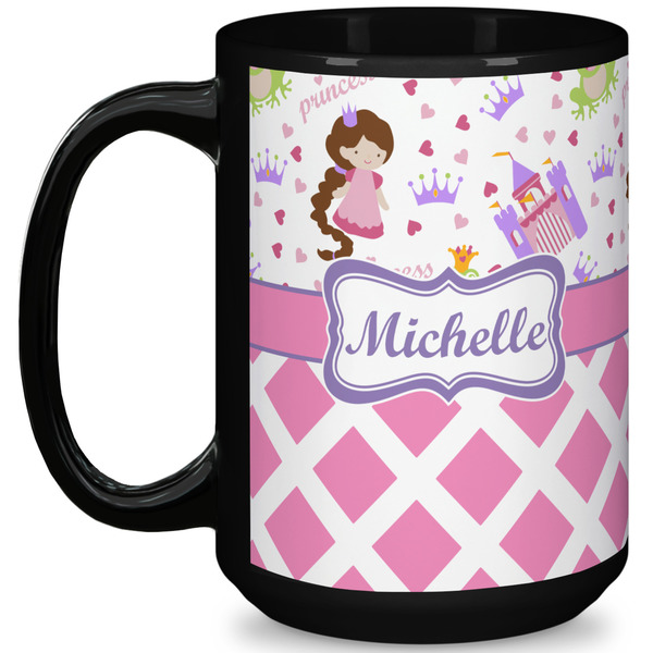 Custom Princess & Diamond Print 15 Oz Coffee Mug - Black (Personalized)