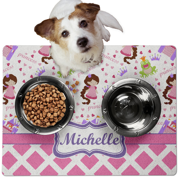 Custom Princess & Diamond Print Dog Food Mat - Medium w/ Name or Text