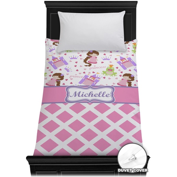 Custom Princess & Diamond Print Duvet Cover - Twin (Personalized)