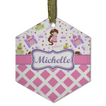 Princess & Diamond Print Flat Glass Ornament - Hexagon w/ Name or Text