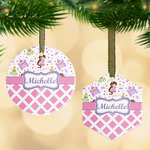 Princess & Diamond Print Flat Glass Ornament w/ Name or Text