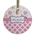 Princess & Diamond Print Flat Glass Ornament - Round w/ Name or Text