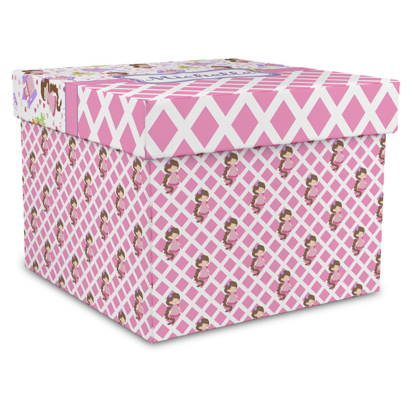 Custom Princess & Diamond Print Gift Box with Lid - Canvas Wrapped - X-Large (Personalized)