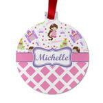 Princess & Diamond Print Metal Ball Ornament - Double Sided w/ Name or Text