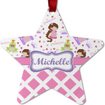 Princess & Diamond Print Metal Star Ornament - Double Sided w/ Name or Text