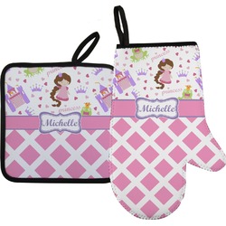 Princess & Diamond Print Right Oven Mitt & Pot Holder Set w/ Name or Text